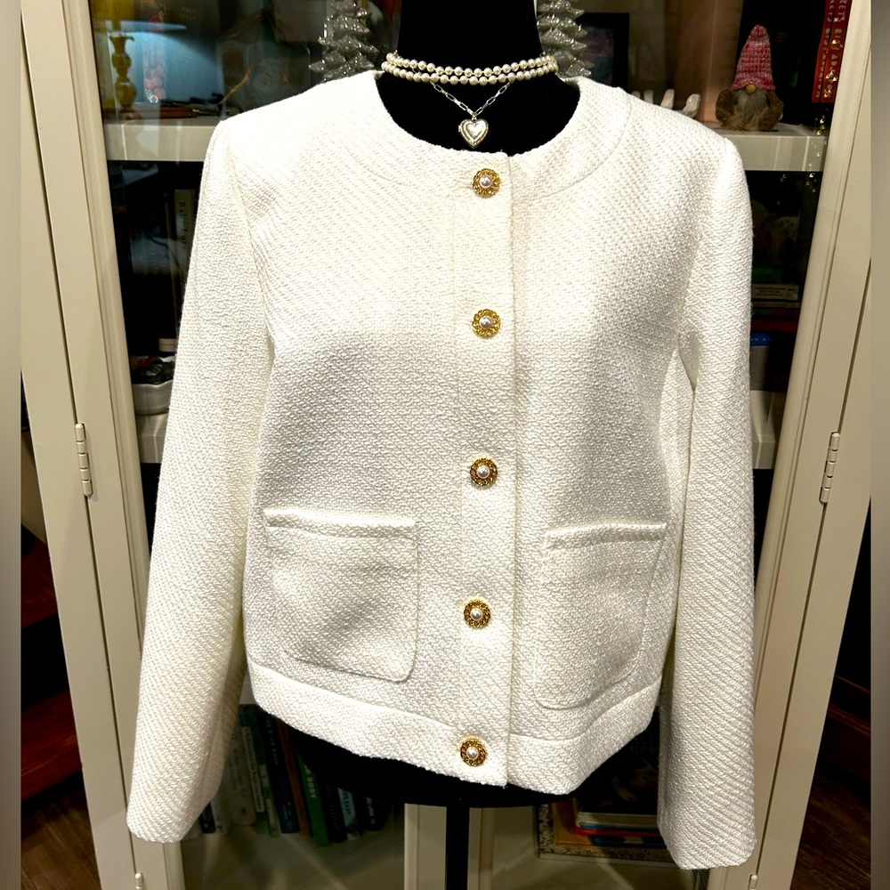 JCrew Lady Jacket - white with gold/pearl buttons